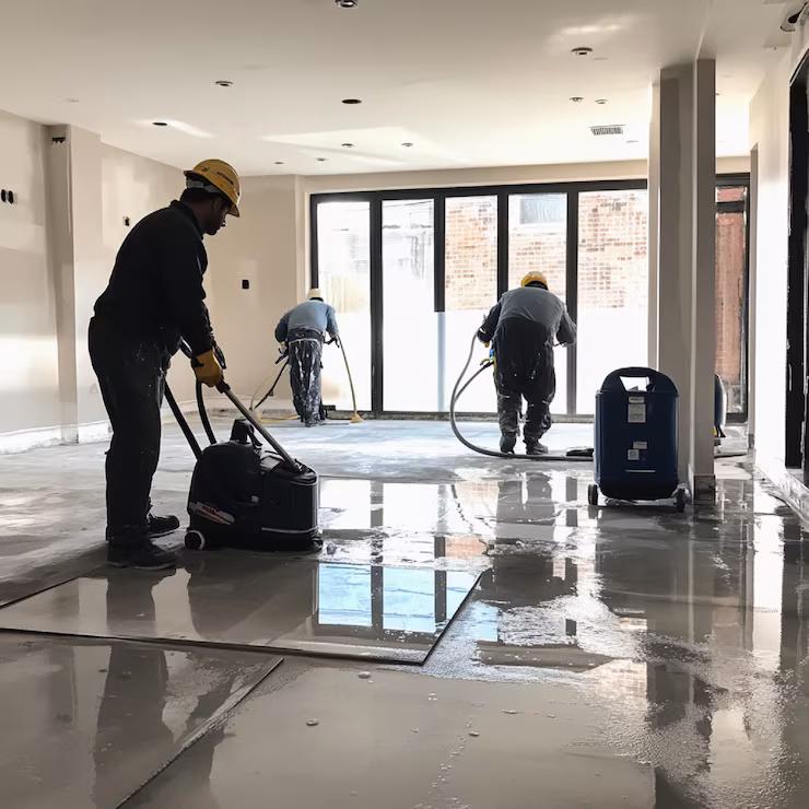 Cleaning specialist detailing vents, trim, and floors after major interior renovation project